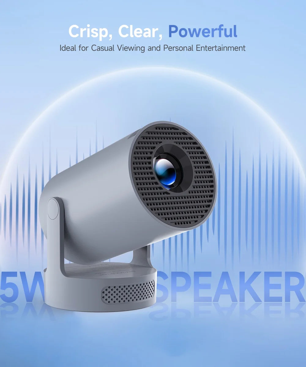 Projector 4K 1080P Support, 290 ANSI Mini Projector Smart with 5W Soundbase Speaker for Movie Projection, HY300 Pro+ Grey