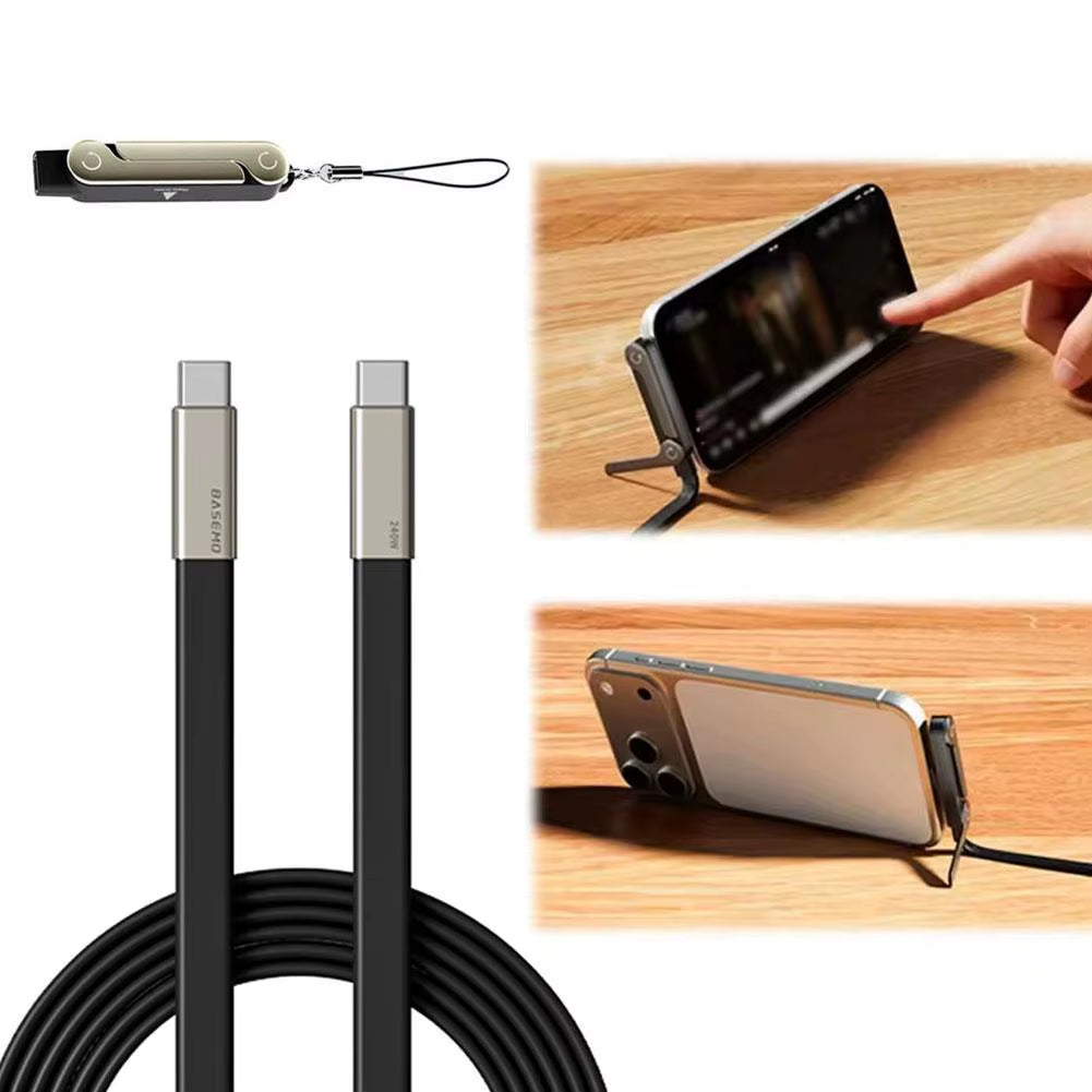 240W Type-C Cable Data Transfer Fast Charging 360 Degree Rotation Phone Holder PD Type C Cable for Iphone 15-17 Samsung Xiaomi