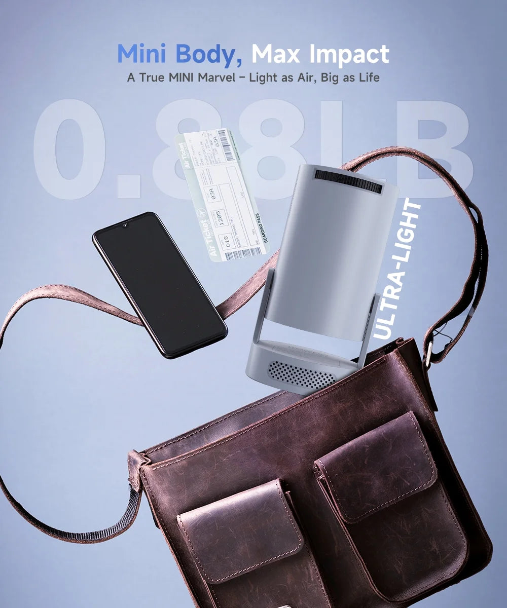 Projector 4K 1080P Support, 290 ANSI Mini Projector Smart with 5W Soundbase Speaker for Movie Projection, HY300 Pro+ Grey