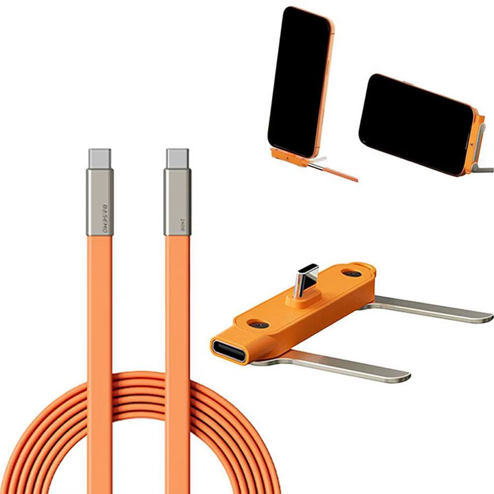 240W Type-C Cable Data Transfer Fast Charging 360 Degree Rotation Phone Holder PD Type C Cable for Iphone 15-17 Samsung Xiaomi