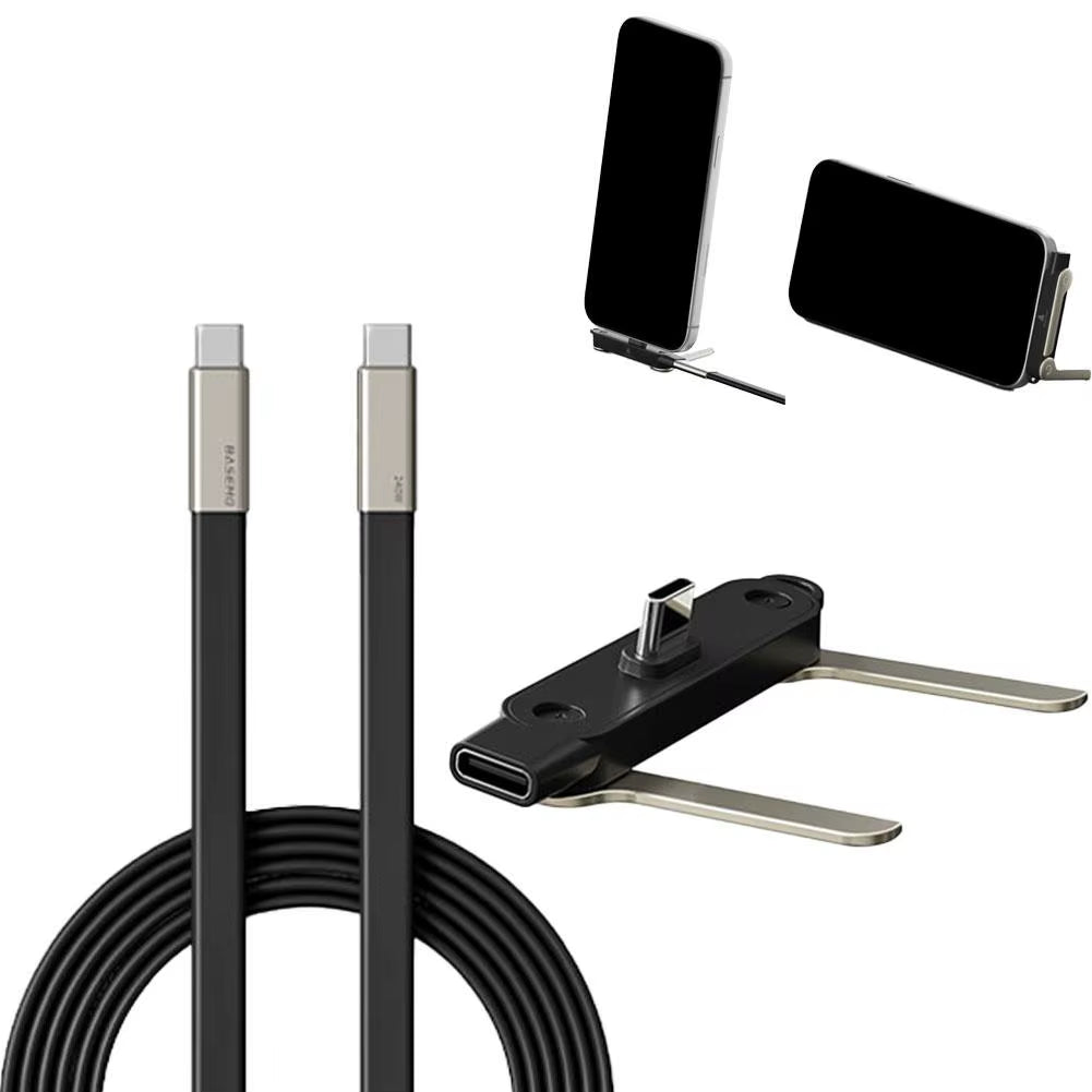 240W Type-C Cable Data Transfer Fast Charging 360 Degree Rotation Phone Holder PD Type C Cable for Iphone 15-17 Samsung Xiaomi