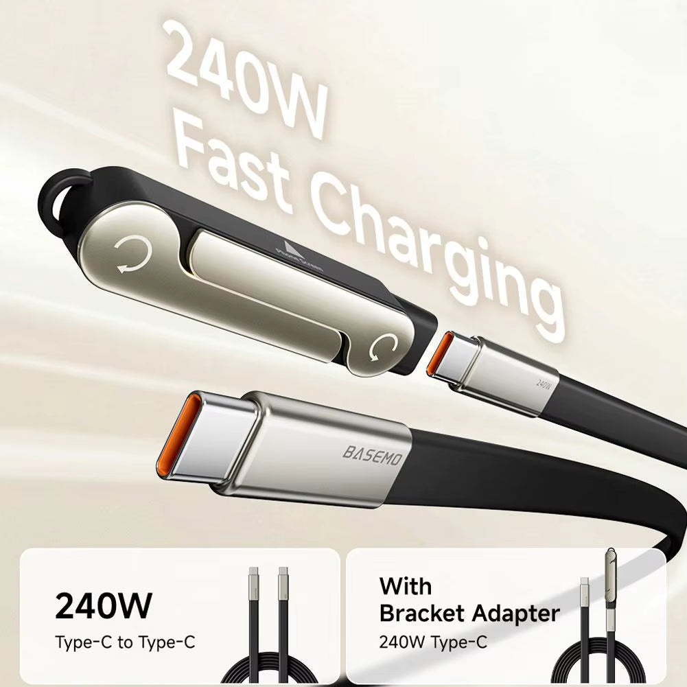 240W Type-C Cable Data Transfer Fast Charging 360 Degree Rotation Phone Holder PD Type C Cable for Iphone 15-17 Samsung Xiaomi